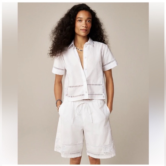 J. Crew Tops - J Crew Top 2 Gamine Eyelet Trim Shirt White